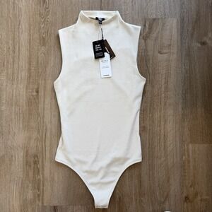 NWT Express Body Contour Cream Mock Neck Sleeveless Bodysuit Size Small